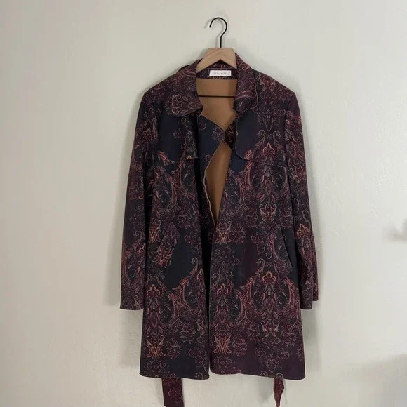 SOLITAIRE Womens Paisley Print Trench Coat Belted Jacket Long Sleeve - Picture 1 of 6